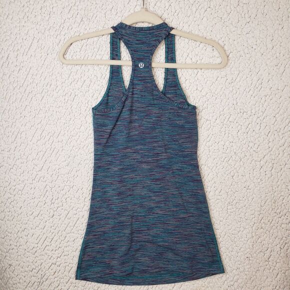 Lululemon Racerback Tank Top Womens Blue Green Striped Yoga Athletic 24x27 - Picture 2 of 7